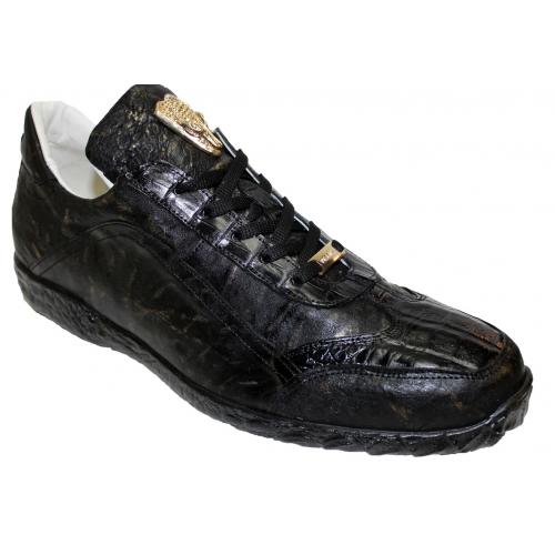 Fennix Italy "Jack" Black Genuine Hornback Crocodile / Calf Sneakers.